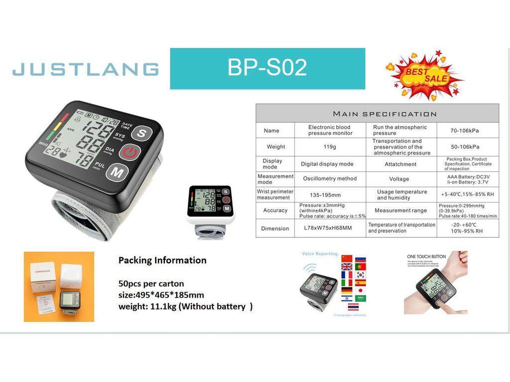 High Precision Automatic Wrist Blood Pressure Monitor for Home Use