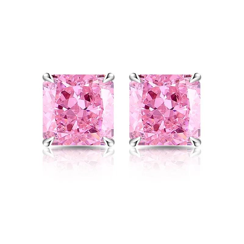 925 Sterling Silver Colored Ice Flower Cut Square Crystal Zircon Stud Earrings Birthday Party Anniversary Holiday Gift