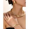European and American Trend Water Drop Design Collar Bracelet Stud Earrings Ring Set Retro Simple and Elegant Jewelry