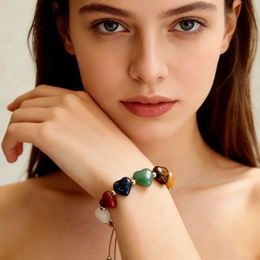 Ins Style Beads Heart Bracelet Love Bead Rainbow Stone Bracelet  Valentine's Day