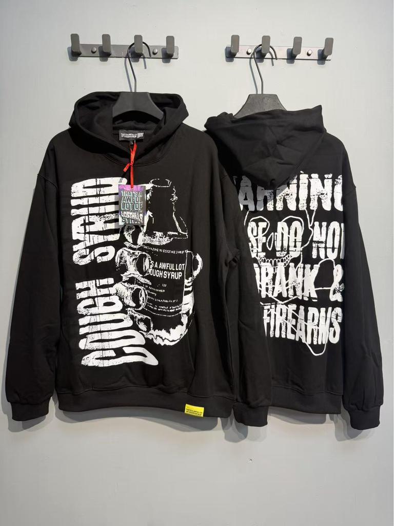 Módní americký styl Dlouhý rukáv Volná mikina pro muže a ženy - Vysoká gramáž Design s kašlovým sirupem