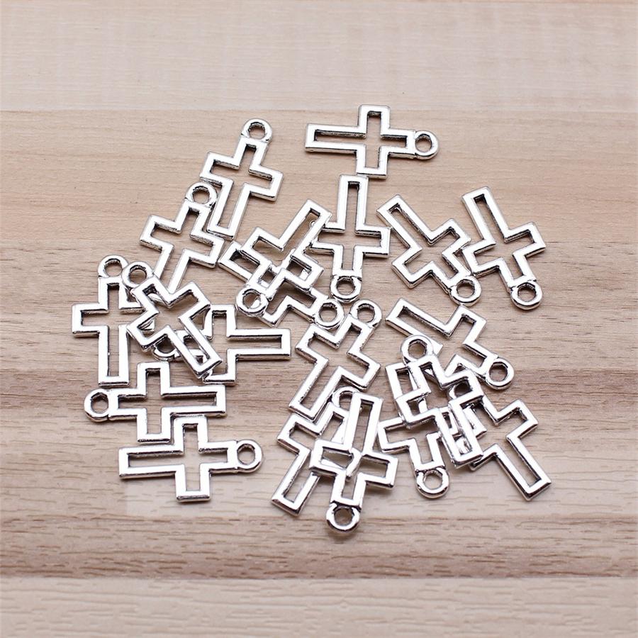 18/48Pcs/Lot Antique Bronze Silvery Cross Charms Hollow Pendants for DIY Jewelry Making