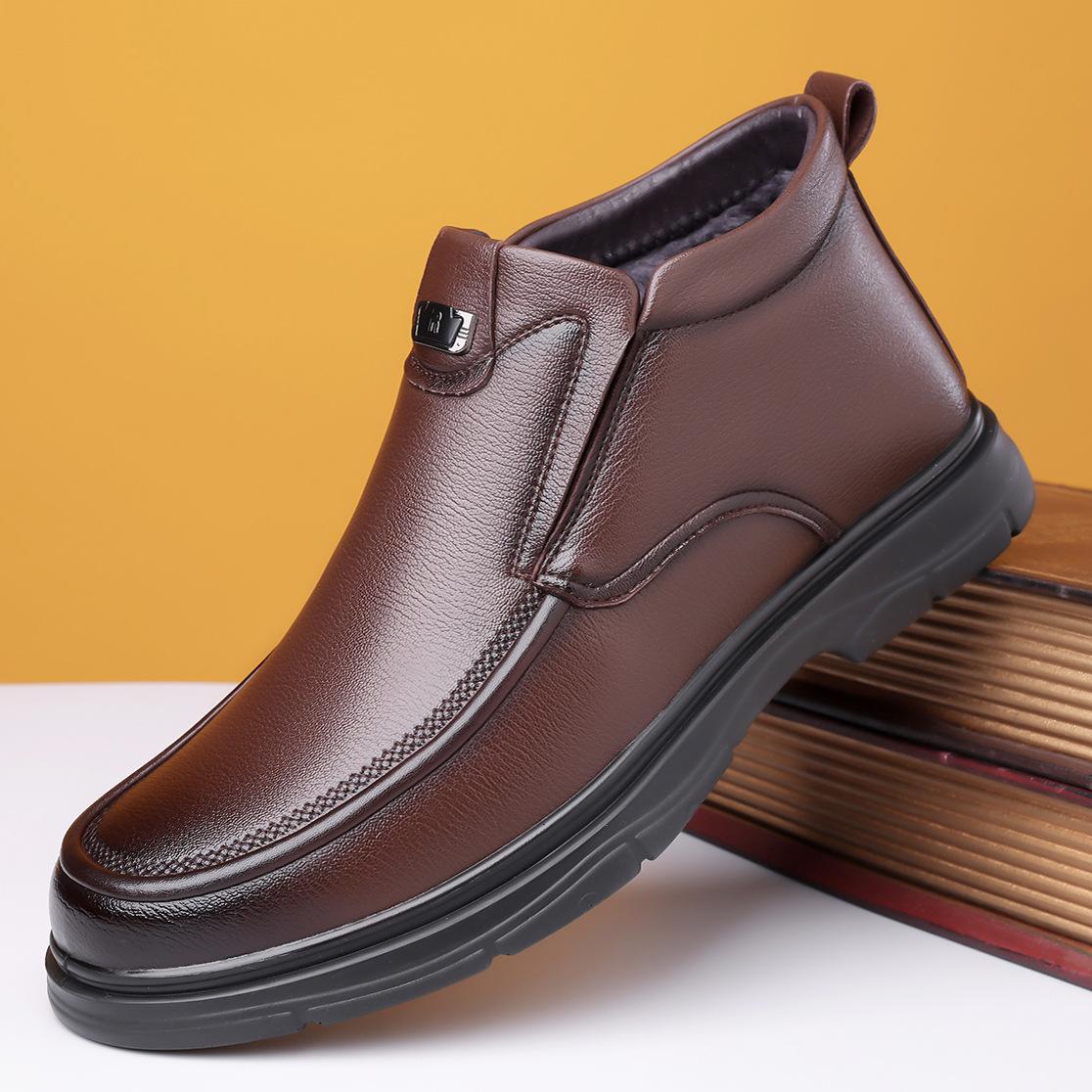 

Зимние хлопковые туфли на одной педали, мужские хлопковые утепленные кожаные ботинки, мужские повседневные модные туфли для папы, деловые высокие мужские кожаные туфли 44