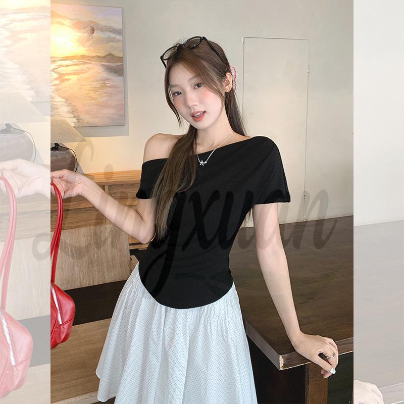 Summer 2026 One-Shoulder Waist-Cinching Knitted Top Small