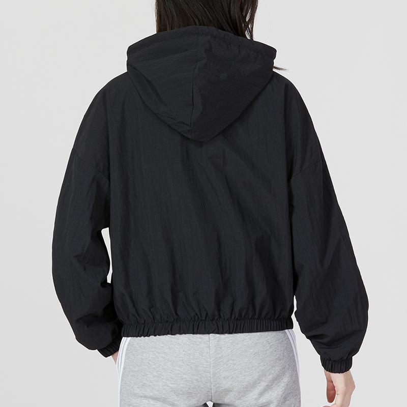 Adidas Logo Vyšívané Pruhované Lemování Kapuce Větrovka Bunda Dámská Bunda Černá HT3399