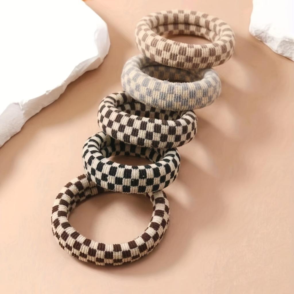 Checkerboard Pattern Towel Hair Rings Elastic Hair Scrunchies Hair Ties Hair Accessories For Women Female