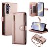 DF-011 For Samsung Galaxy S24+ Case Zipper Pocket Stand Leather Phone Cover with Straps