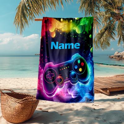 Custom Name Ultra-Soft Beach Towel with Game Controller Theme,Ideal for Pool - Camping, Diving - Perfect Travel Essential, Vibrant Beach Towel.