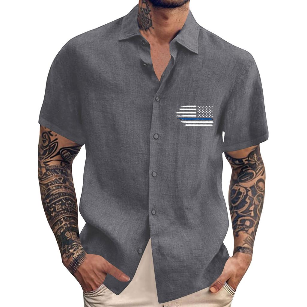 Men'S Casual Loose Short Sleeved Printed Shirt With Fashionable Lapel Top