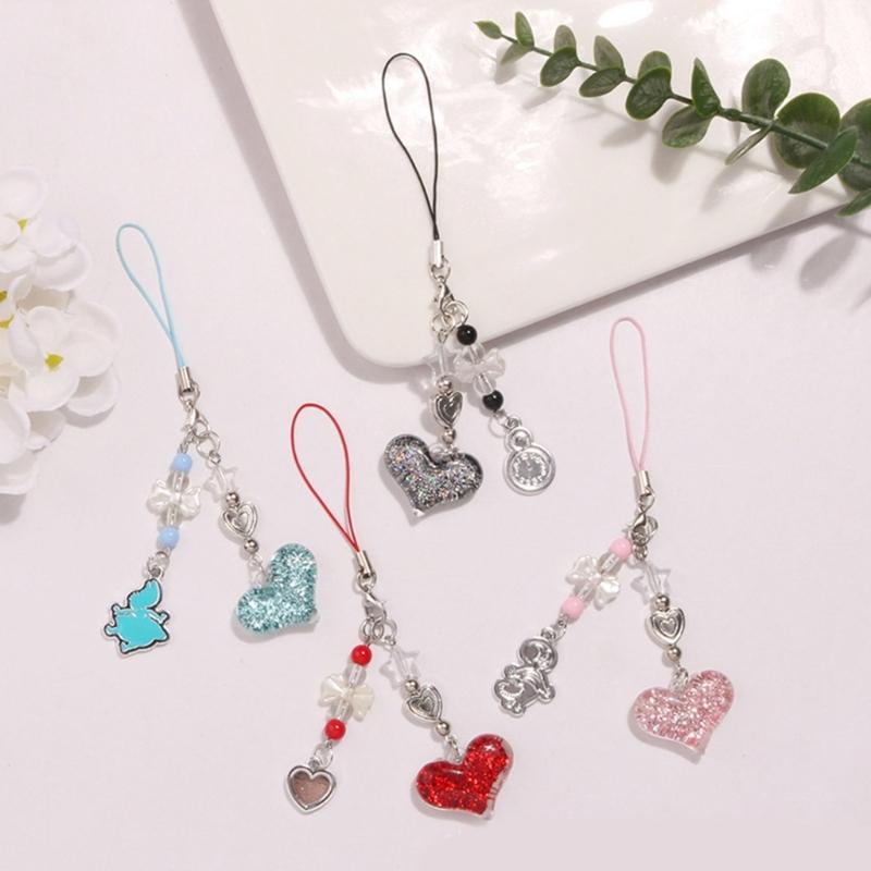 Sweet Cool Sparkling Heart Phone Charm Straps Car Keys Hanging Pendants Bag Decoration Lanyard Purse Accessories
