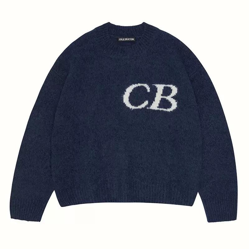 

FlowStreet Y2K Street Trendy Knitted Sweater Autumn Winter Unisex Crew Neck Sweater L синій