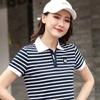 New Summer Striped Short-sleeved T-shirt for Women with Large Size Loose Sports Collared Top Lapel Polo Shirt
