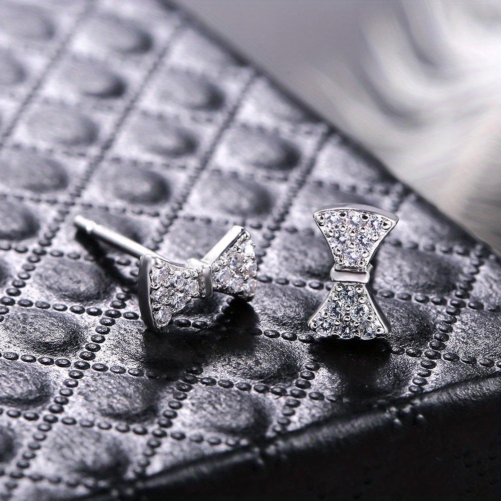 

1 пара модных милых серег с бантиками и синтетическим цирконом, модные универсальные серьги серебряный