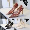 Women's Lace Mesh Stiletto Heels Pointed Toe Slim Party Pumps