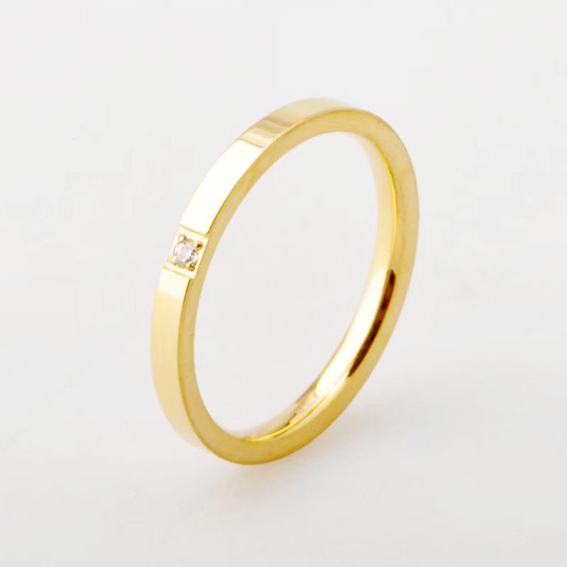 Rose Gold Titanium Steel Single Diamond Ring - Japanese & Korean Fashion for Women