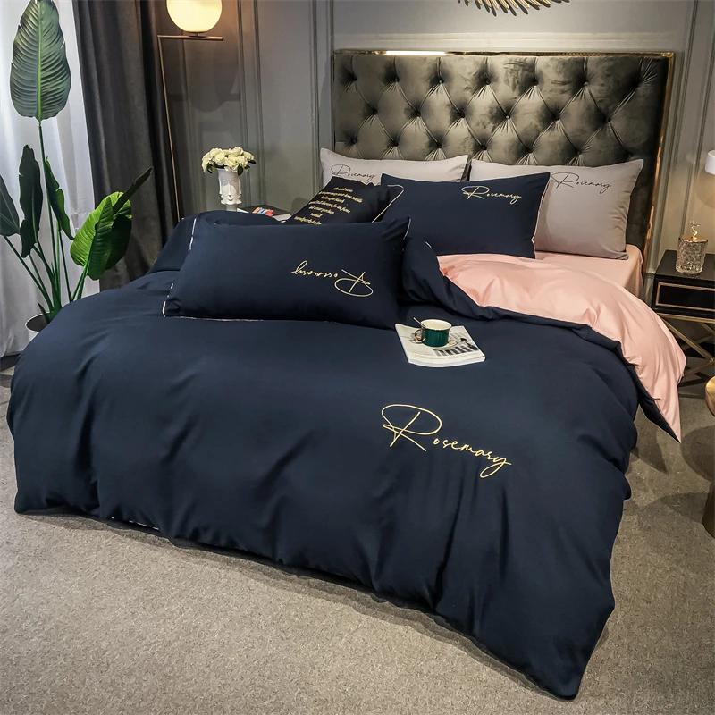 Simple Embroidered Queen Size Duvet Cover Set with Bed Sheet High Quality Home Skin-friendly Bedding Set Comforter Cover Sets