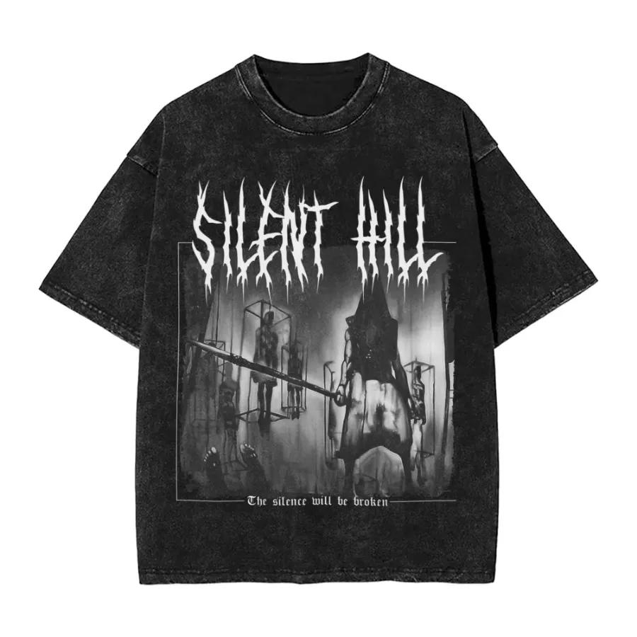 Silent Hill 2 Horror Metal Art Washed T Shirt Man Vintage Cotton T-Shirts Summer O-Neck Hip Hop Tees 579196