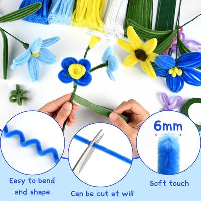 250Pcs Pipe Cleaners Craft Set, 5 Colors Pipe Cleaners Bulk Pastel Chenille Stems for Craft Pipe Cleaner Flowers Making Kit