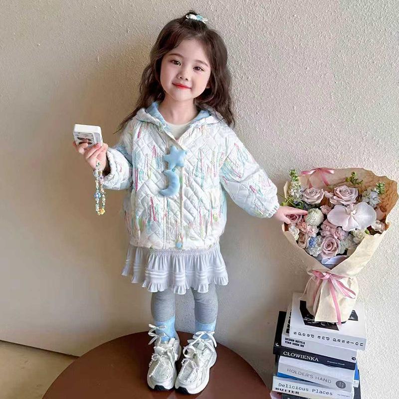 

Девичье осеннее пальто с капюшоном «Звезда и Луна» 2025: Стильный и модный топ 110 cm