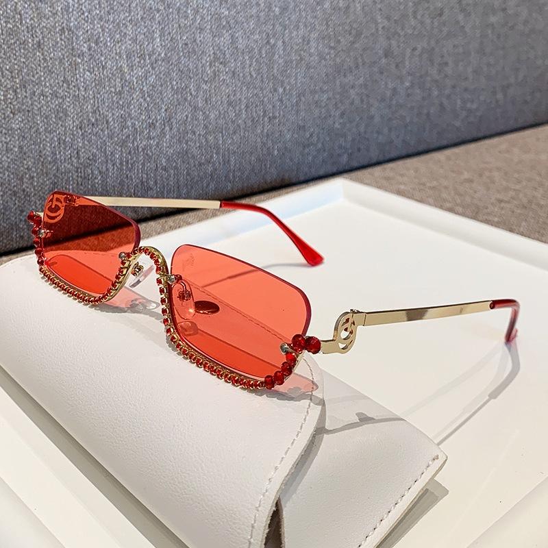Vintage Half Rimless Sunglasses Women For Female Luxury Brand Designer Sun Glasses Punk Popular Diamond Metal Eyeglasses Uv