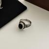 Korean Simple Ladies Ring Black Onyx Rings for Women 925 Sterling Silver Vintage Statement Ring Popular Wedding Jewelry