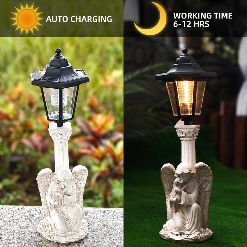 Solar Angel Sculpture Yard Light Resin Hexagonal Lamp Decorative Ornament Garden Courtyard Lawn Decorative Atmosphere Light