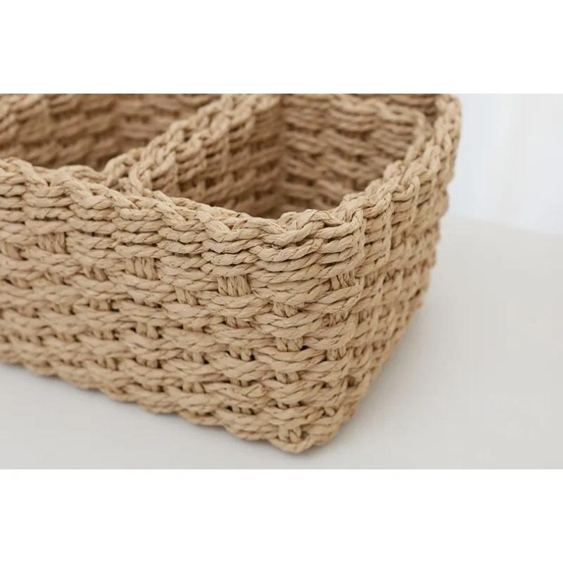3pcs Handmade Straw Woven Soft Round Paper Rope Storage Basket for Organizing Decorative Storage Bins Office Storage Box