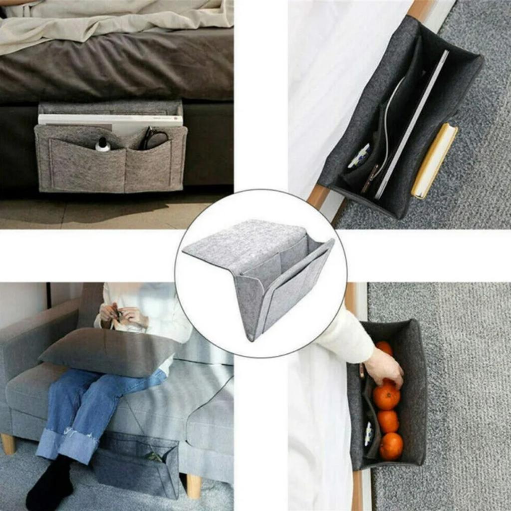 Filz Nachttisch Aufbewahrungsorganizer Tragbarer Bettorganizer Taschen Sofa Caddy Mehrfacher Hängeorganizer für Fernbedienungen Telefon Brille