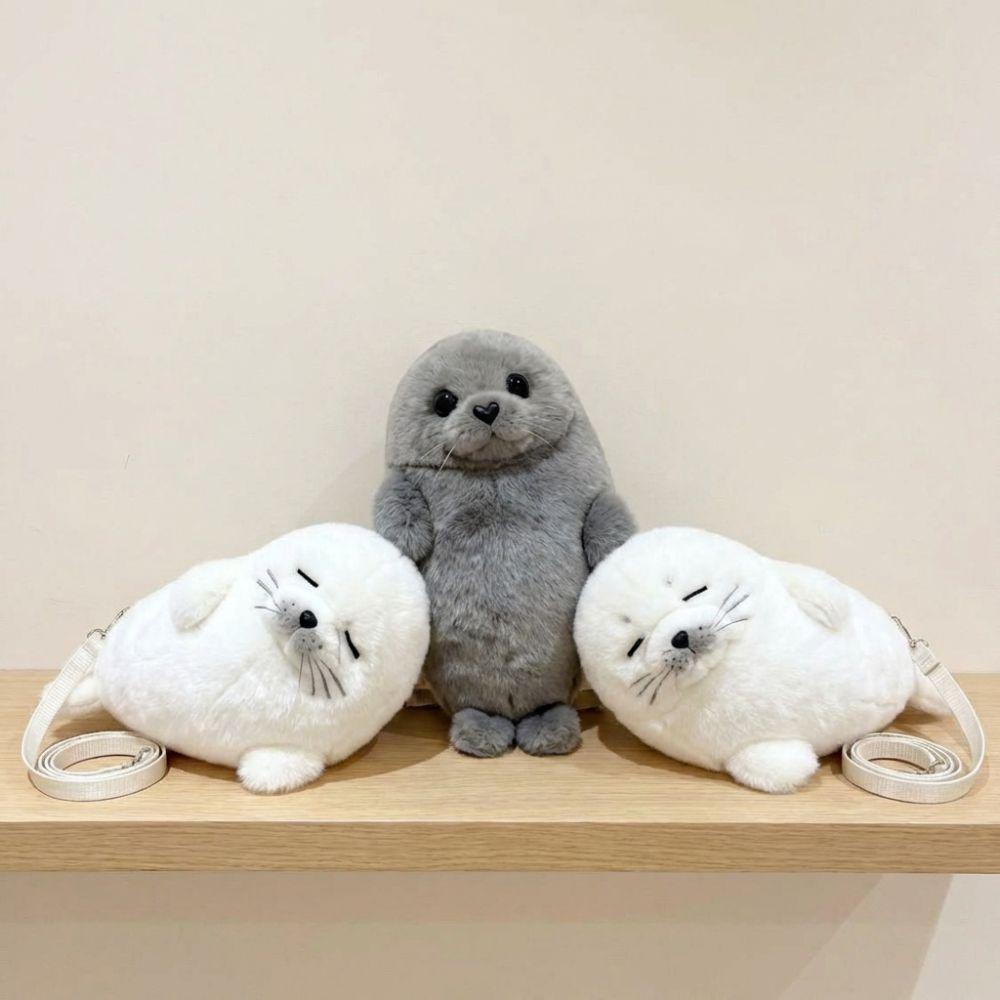 New Soft Fluffy Cute Seal Shoulder Bag Lightweight Adjustable Straps Crossbody Bag Cartoon Fabric Handbag Women's Accessories