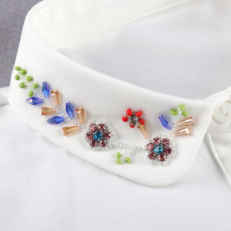Perfect Match Handmade White Beaded Flower Fake Collar For Women Detachable Solid Color False Collar Female Neckwear Tie Lapel Decoration
