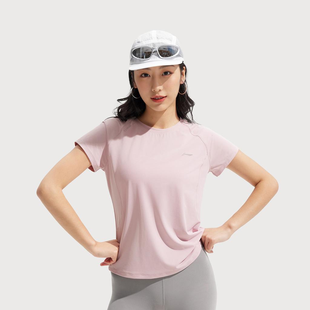 Li Ning Cool Tea T Comfortable Casual Simple Versatile Round Neck Pullover Short Sleeve T-Shirt Women T-Shirt Milk-Stone-Pink ATSV594-2