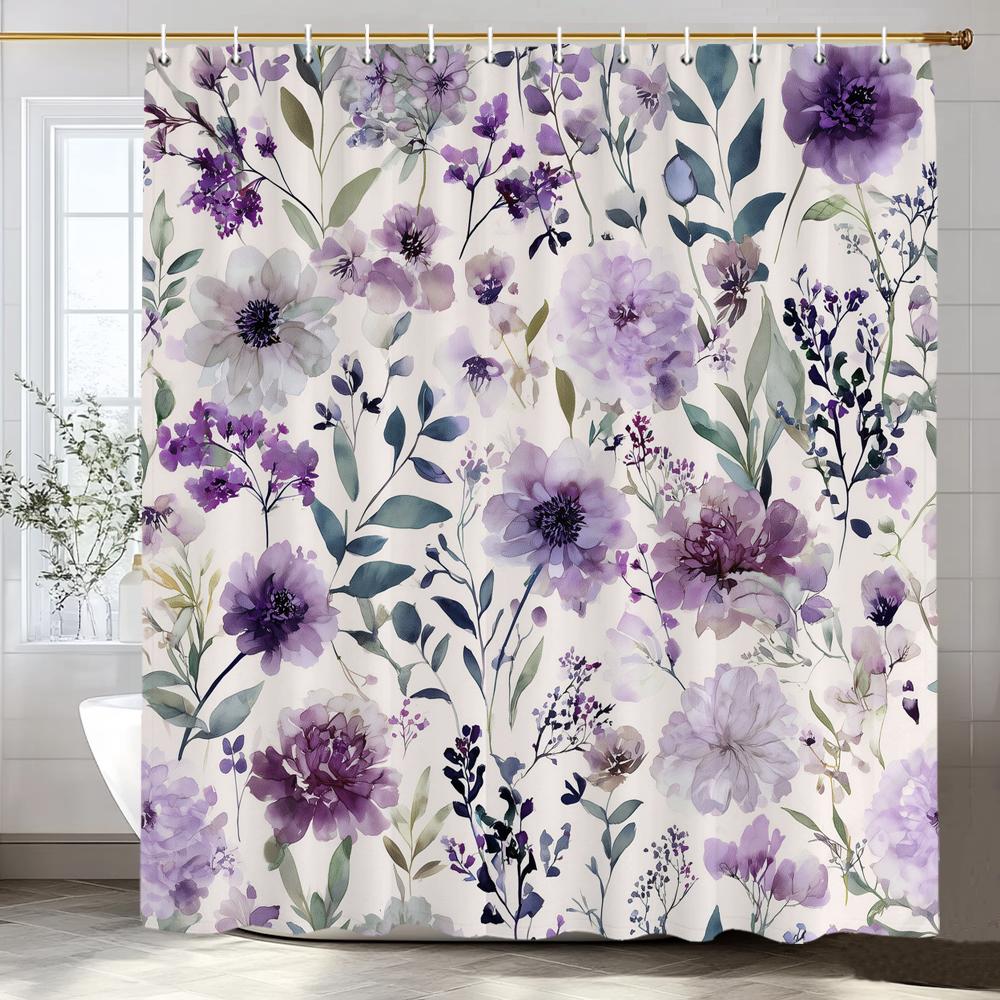 Spring Flowers Shower Curtain Floral Bathroom Curtain Romantic Refreshing Curtain, Printed Polyester Shower Curtain With Hooks