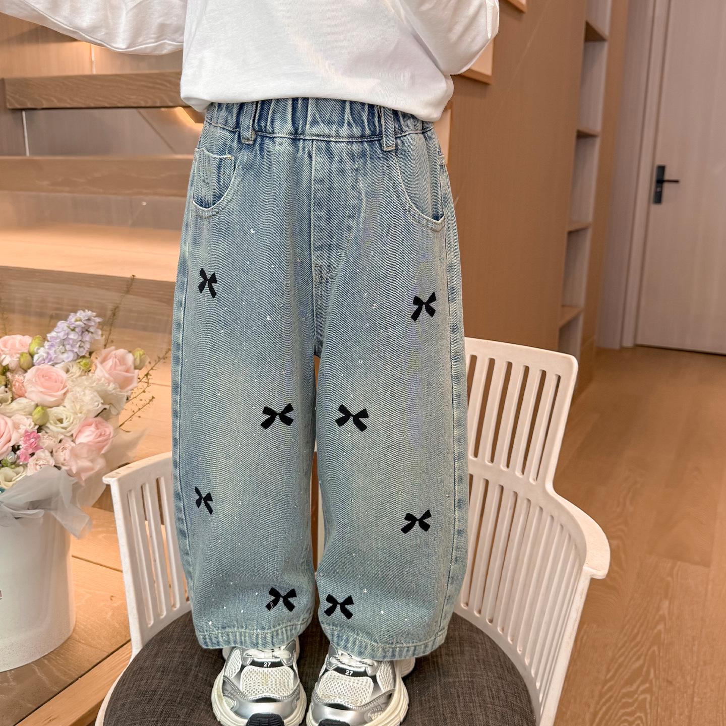 

Girls 2025 Korean Style Loose Fit Hot Drill Jeans - Autumn Collection 110cm синий