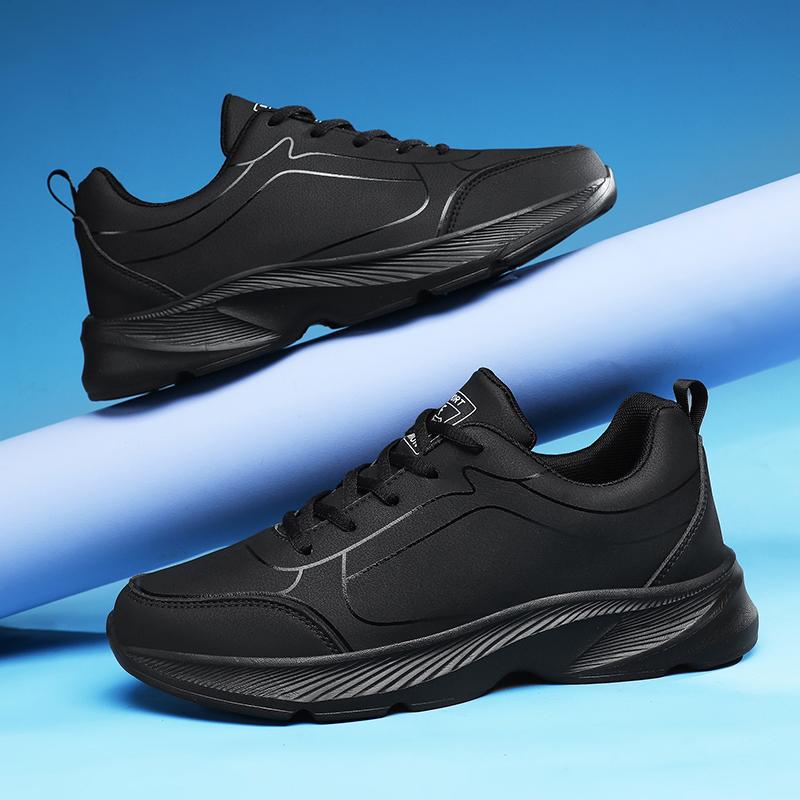 Autumn New Leather Breathable Casual Sports Shoes Large Size Lightweight Soft Sole Running Shoes