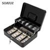 Cash Storage Box with Lock 2 Keys Metal Money Box with Cash Tray Large Capacity Multi-compartments Portable Lock Safe Box