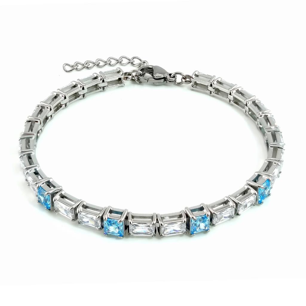 Personalized 4 Colors Available Claw Setting Rectangular and Square CZ Stainless Steel Tennis Bracelet With Extension Chain