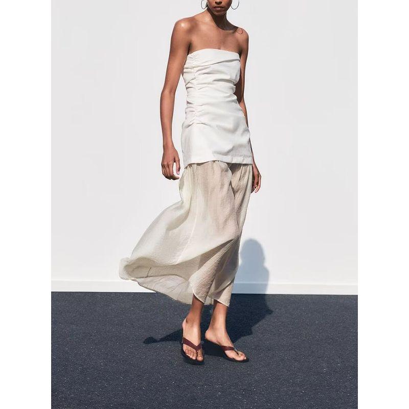 Za2025 Summer New Product Women's Clothes off-Neck off-the-Shoulder Stitching Tube Top Midi Skirt Dress 3152373 712