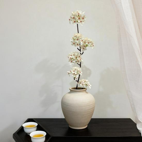 Artificial Pear Blossom Branches Fake Silk Long Stem Plum Peach Plants for Spring Indoor Party Wedding Home Table Decoration