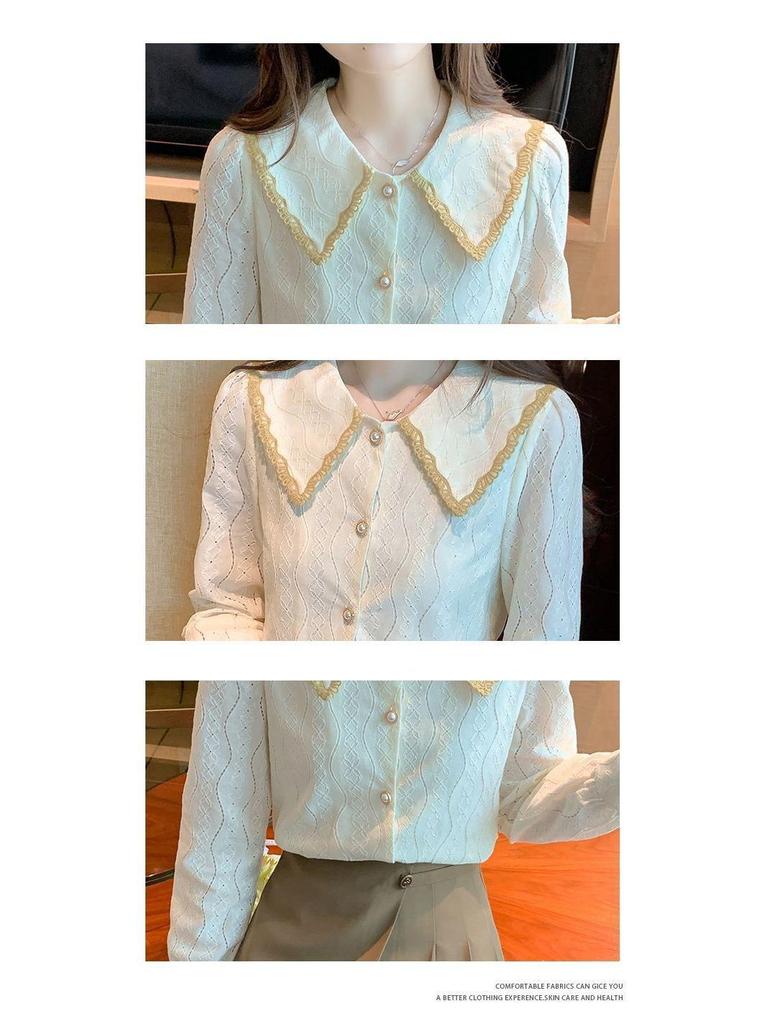 2025 Spring & Fall Women's Peter Pan Collar Chiffon Blouse - New Fashion Lace Shirt