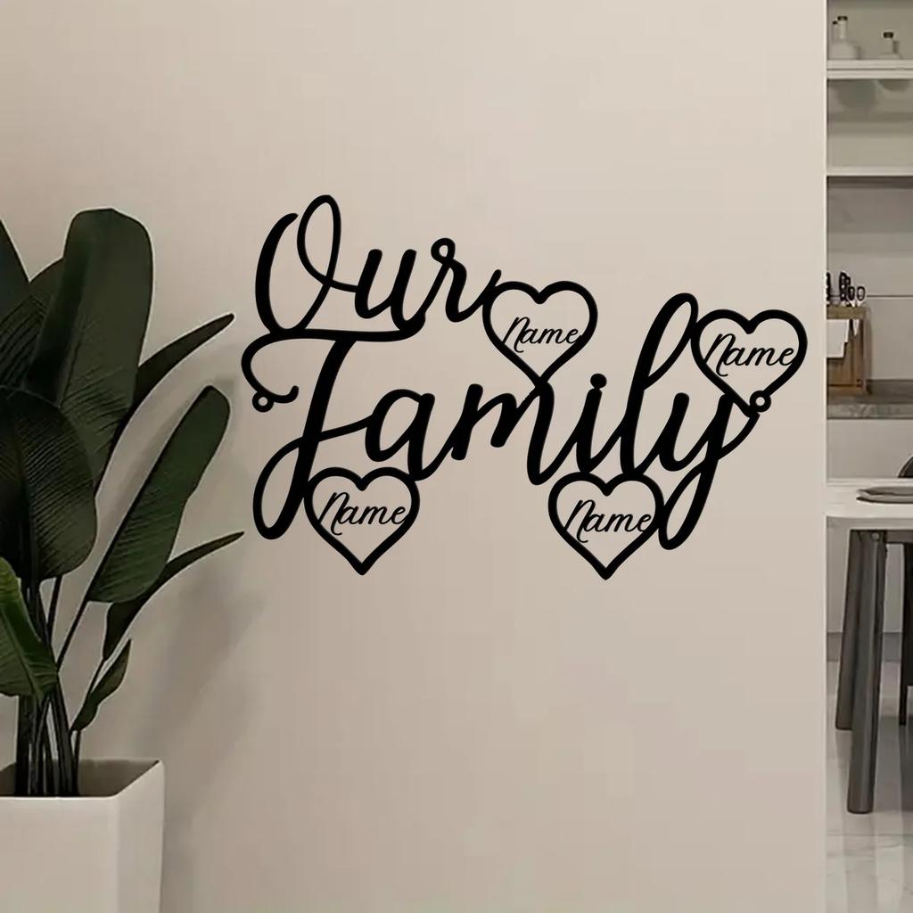 Custom Family Metal Sign Personalised Wall Decor Heart Name