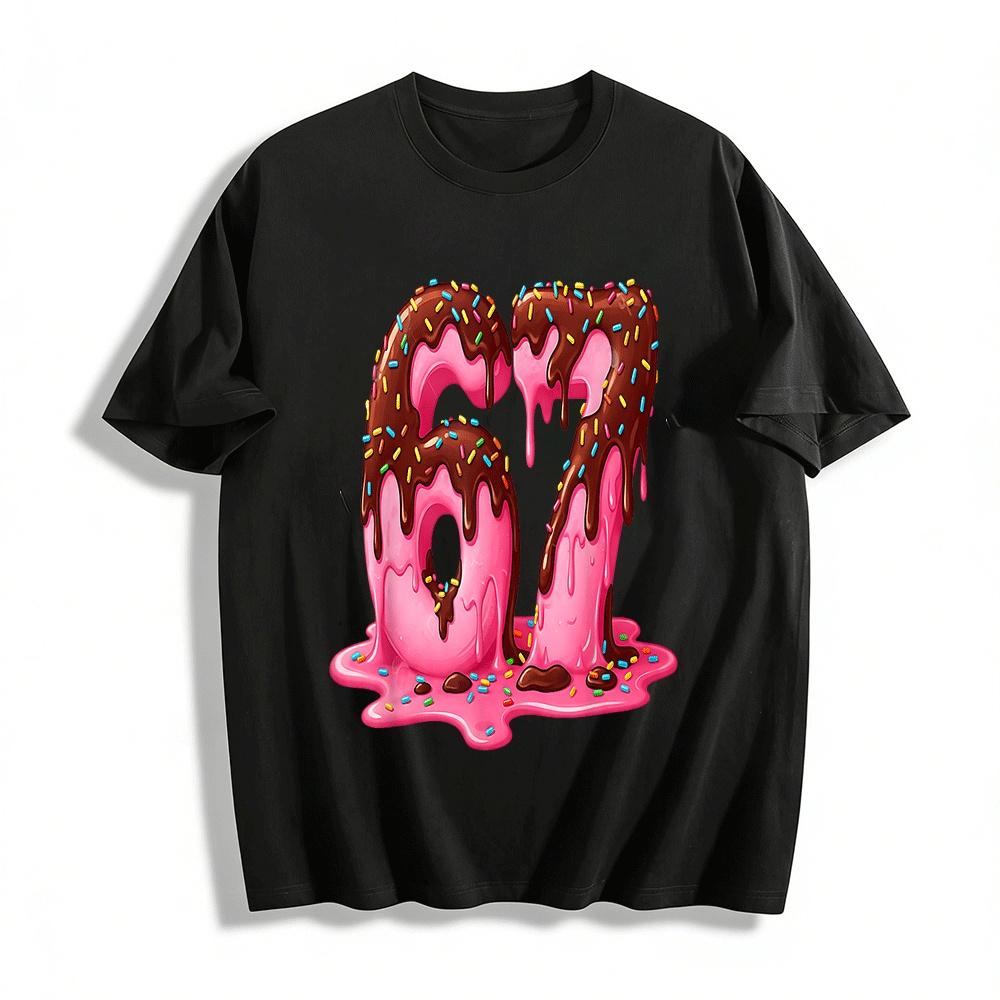 Fun Cool Melting Chocolate Number 67 Print Casual Short Sleeve Top Pure cotton T-shirt XXS