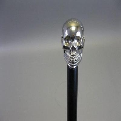 Mosazná vycházková hůl Jedinečný knoflík Skull Head Walking Stick Hůl Viktoriánská dřevěná hůl, černá a stříbrná
