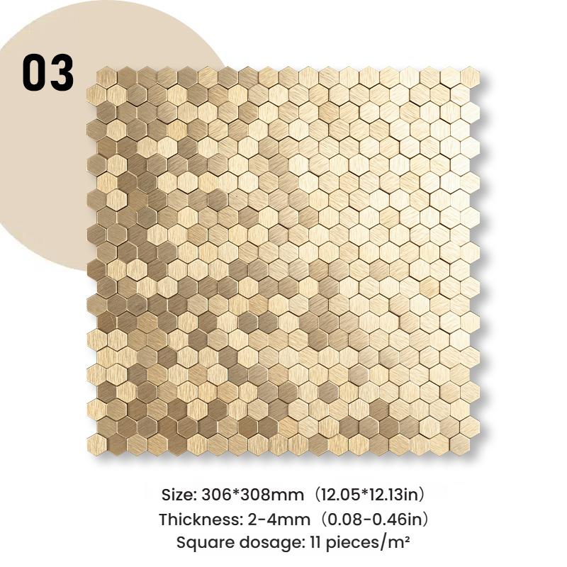 3D Mosaik Metall Aluminium Sechseck Paneel Wandaufkleber Selbstklebend Abstrakt Wasserdicht Küche Badezimmer Wanddekor Fliesen