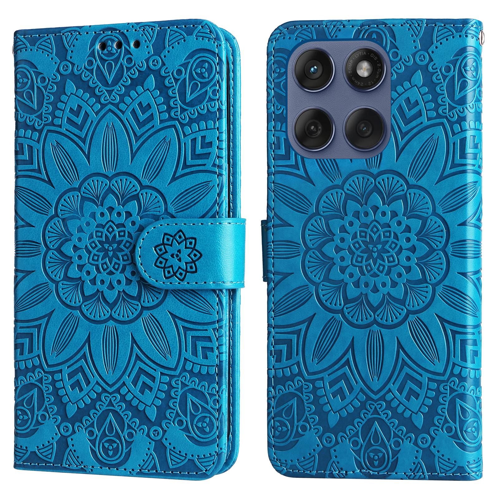 

Чохол-книжка зі шкіри з тисненням соняшника для Motorola Edge 60 Fusion 5G Blue