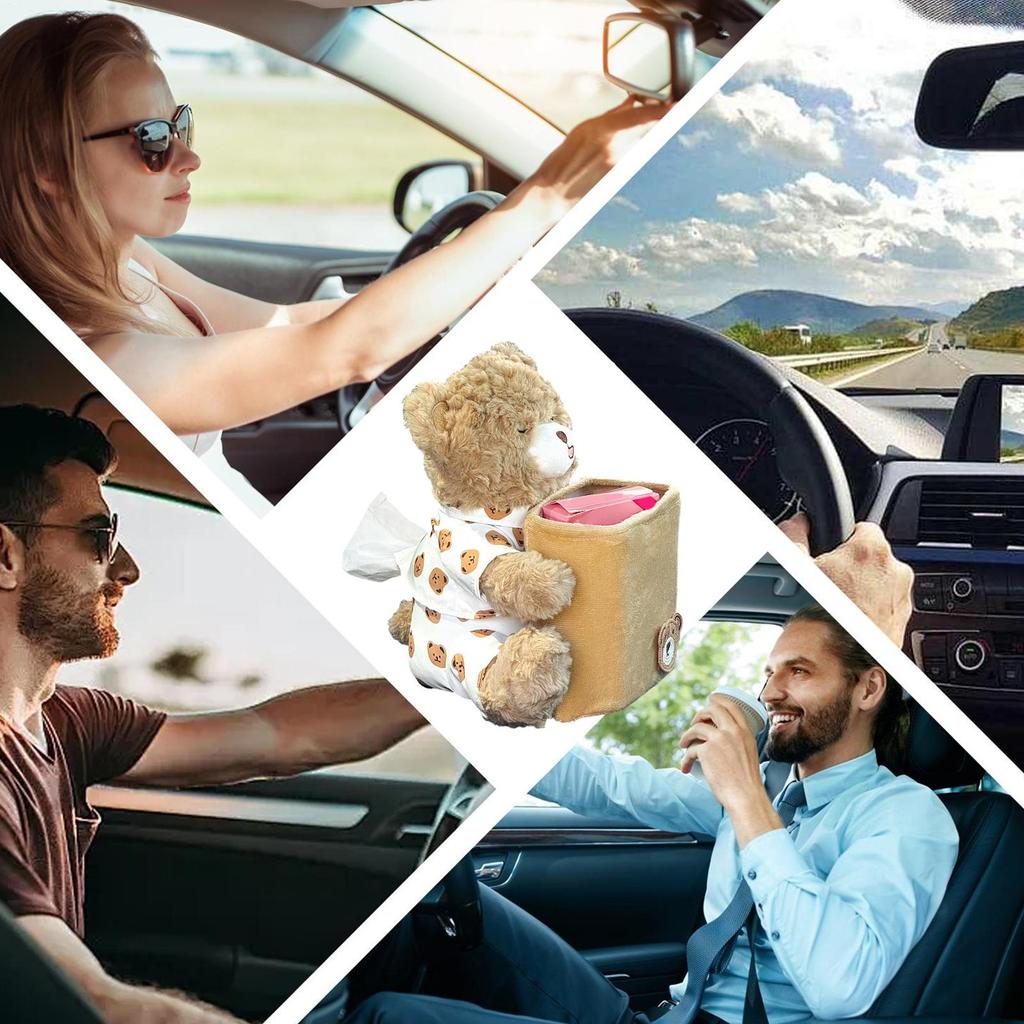 Car Tissue Holder 2-in-1 Multifunctional Cute Plush Bear Waterproof Auto Storage Truck Trash Can For Home Desk Table Bedside