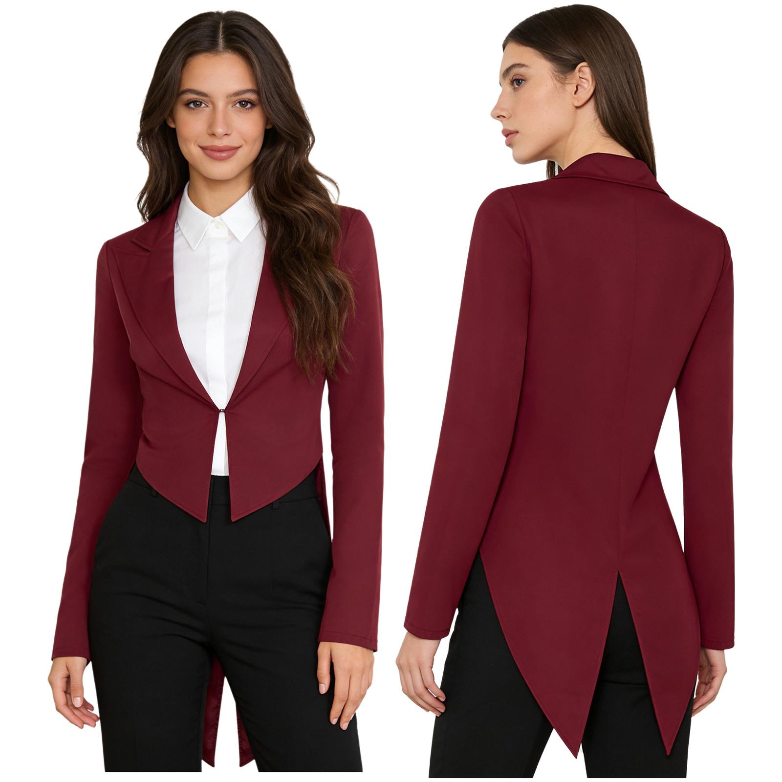 Damen Kellnerin & Cocktail Cosplay Mantel S-XL: Statement Vintage Frack mit langen Ärmeln & dramatischem Schwalbenschwanz-Saum S dunkelrote