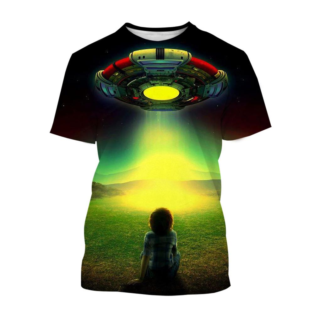 Summer Interest Alien Spaceship Graphic T Shirts Men Fashion Casual Hip Hop Personality Printed Short Sleeve Streetwear Tees Top