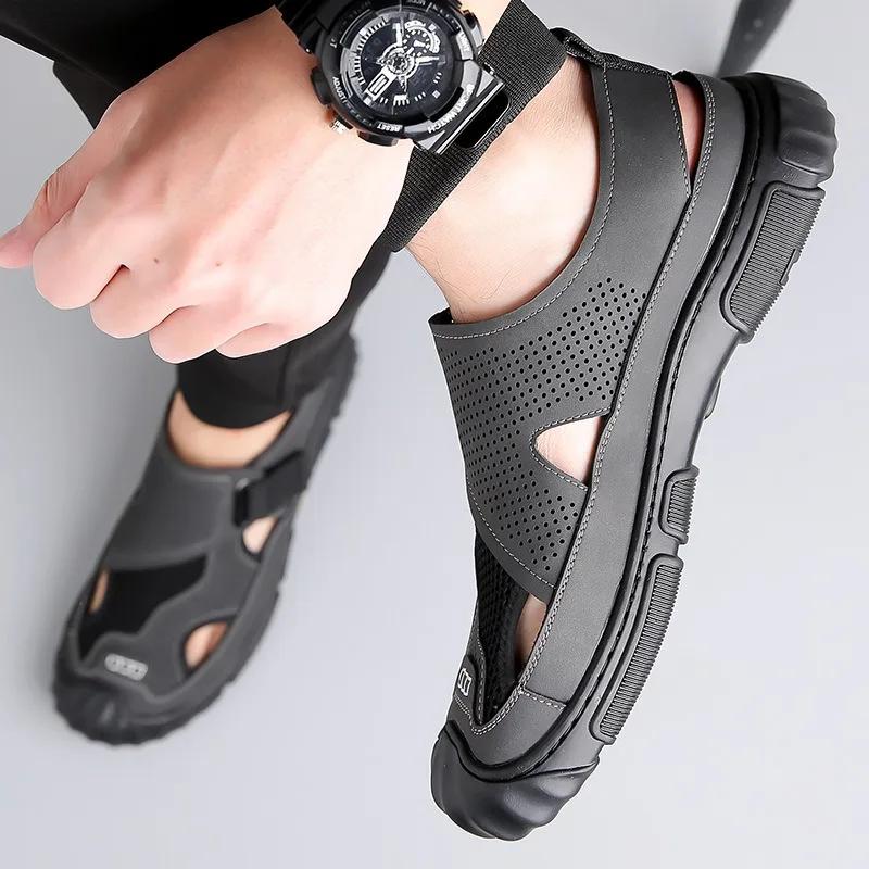 FashionSummer Men's Mesh Casual Beach Shoes  New Designer Fashion Casual Soft Sole Male Sandals Breathable Soft Leather Shoes for Men