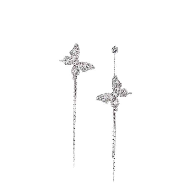Fashion Asymmetric Butterfly Tassel Earrings for Women 2026 Luxurious Zircon Crystal Tassel Earrings Wedding Jewelry Accessories