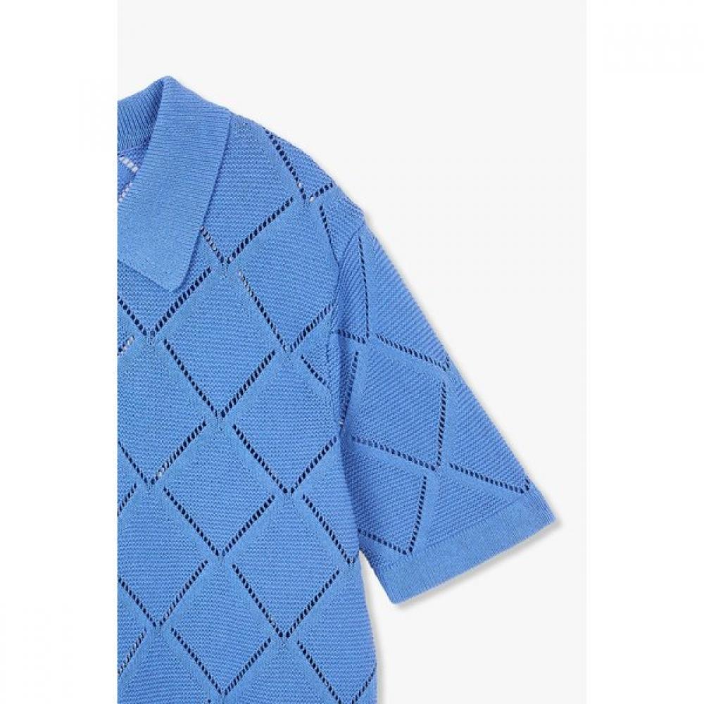 STUDIO TOMBOY Argyle Pattern Crochet Collar Short Sleeve Knit 9106252208 